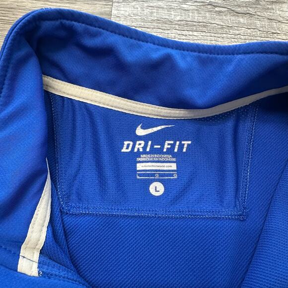 Nike Dri Fit Blue White Men Large 1/4 Zip Pullover Mini Swoosh Sporty Sweatshirt - Picture 4 of 10